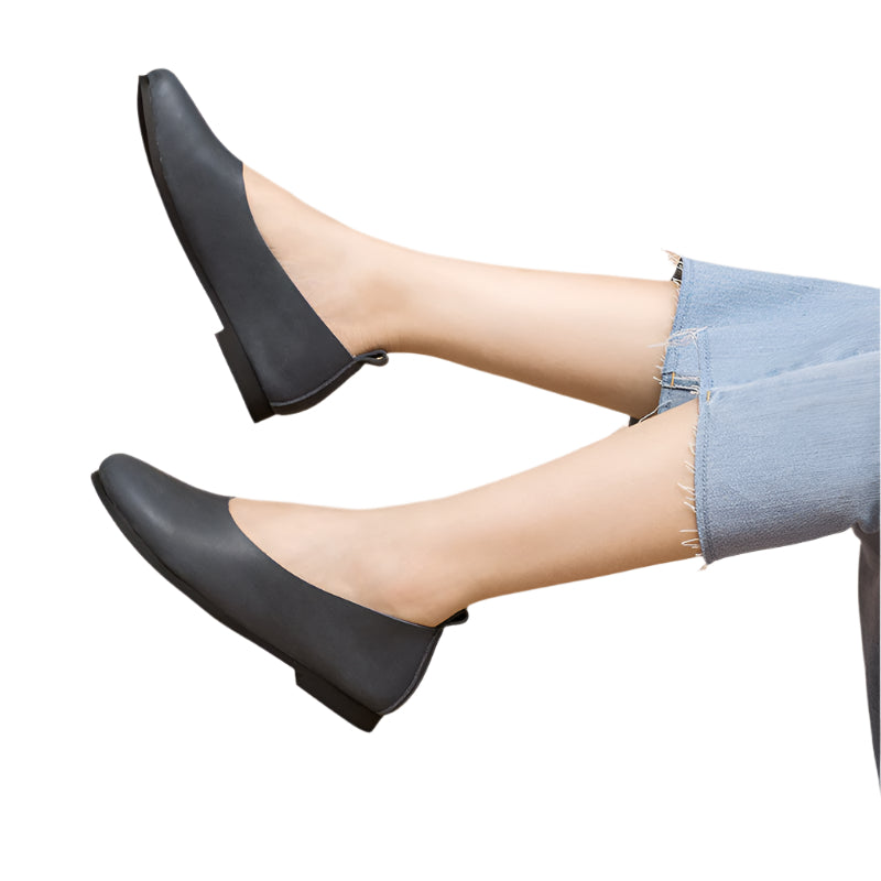 Solid Color Cowhide Slip-on Flat Shoes