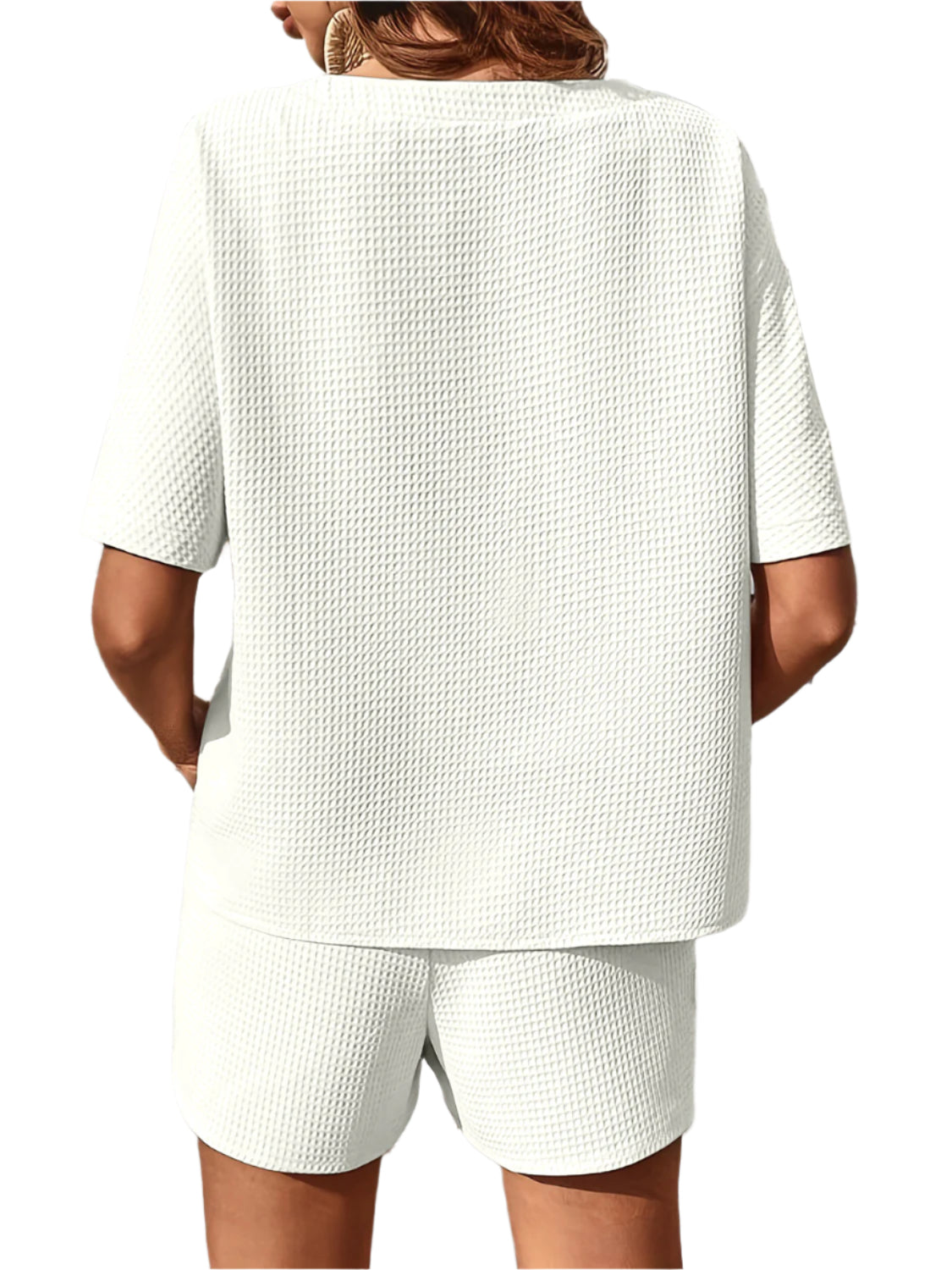 Waffle-Knit Half Sleeve Top and Shorts Set