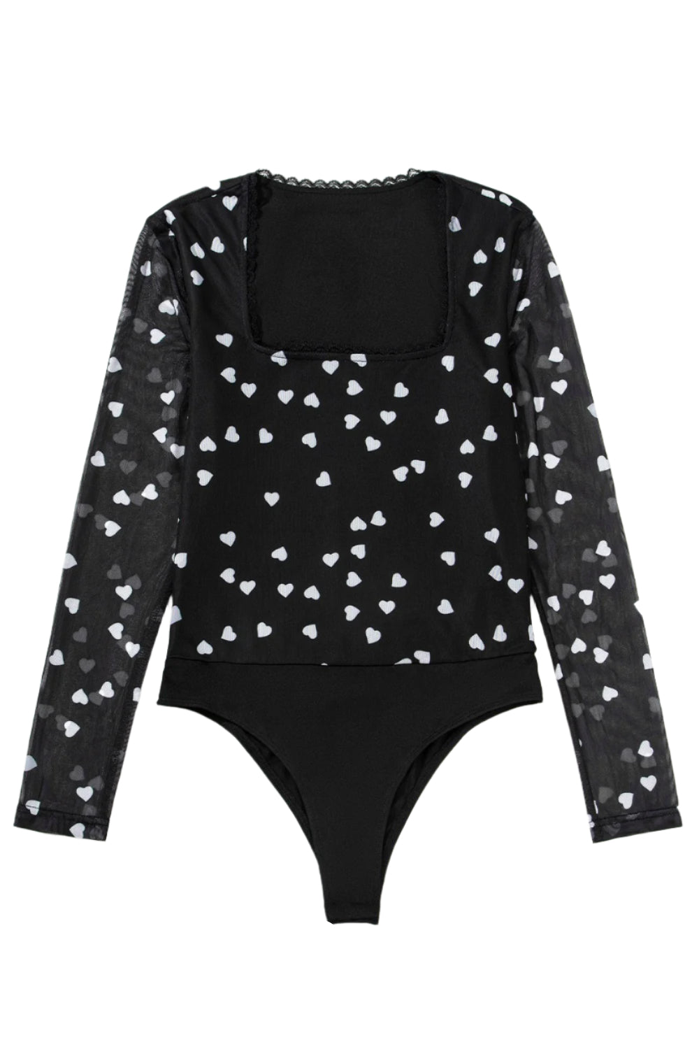 Heart Square Neck Long Sleeve Bodysuit