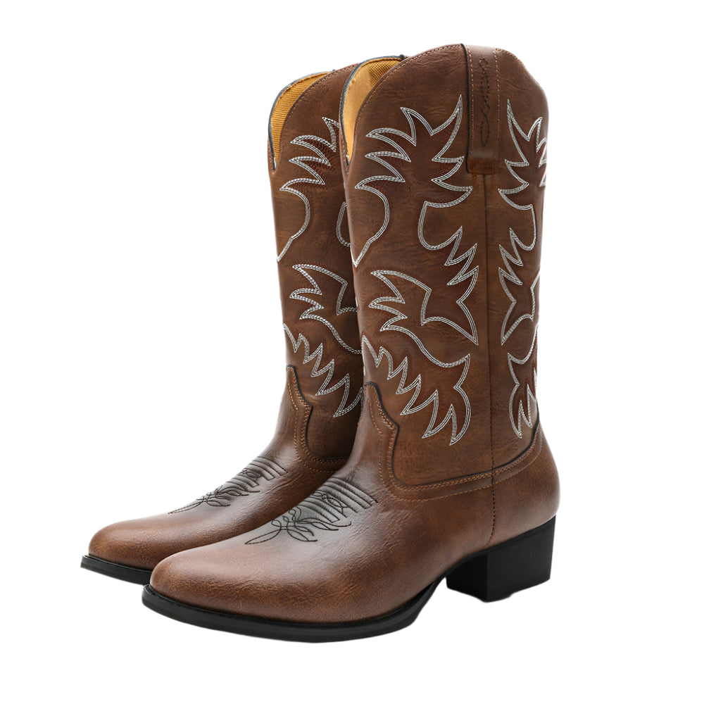 Men's PU Leather Embossed Cowboy Boots