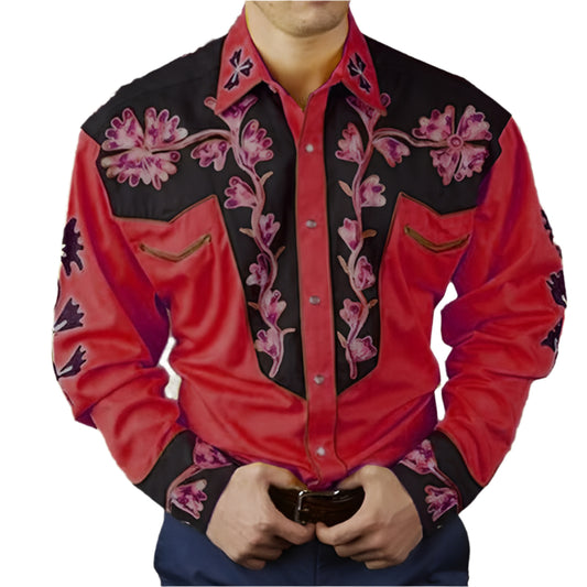 Long Sleeve 3D Print Western Collard Shirt