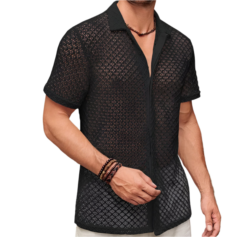 Men's Short Sleeve Mesh Button Down Shirt