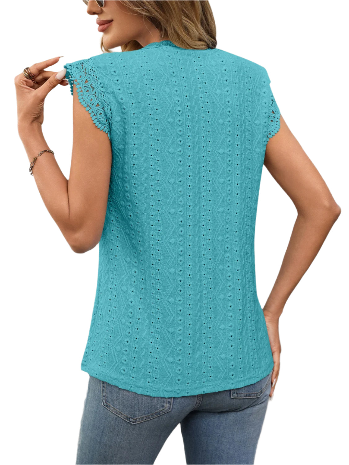 Lace Detail Round Neck Cap Sleeve Top