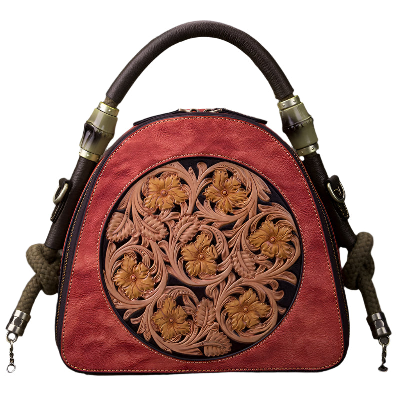 Handmade Western Floral Design Cowhide Leather Bag