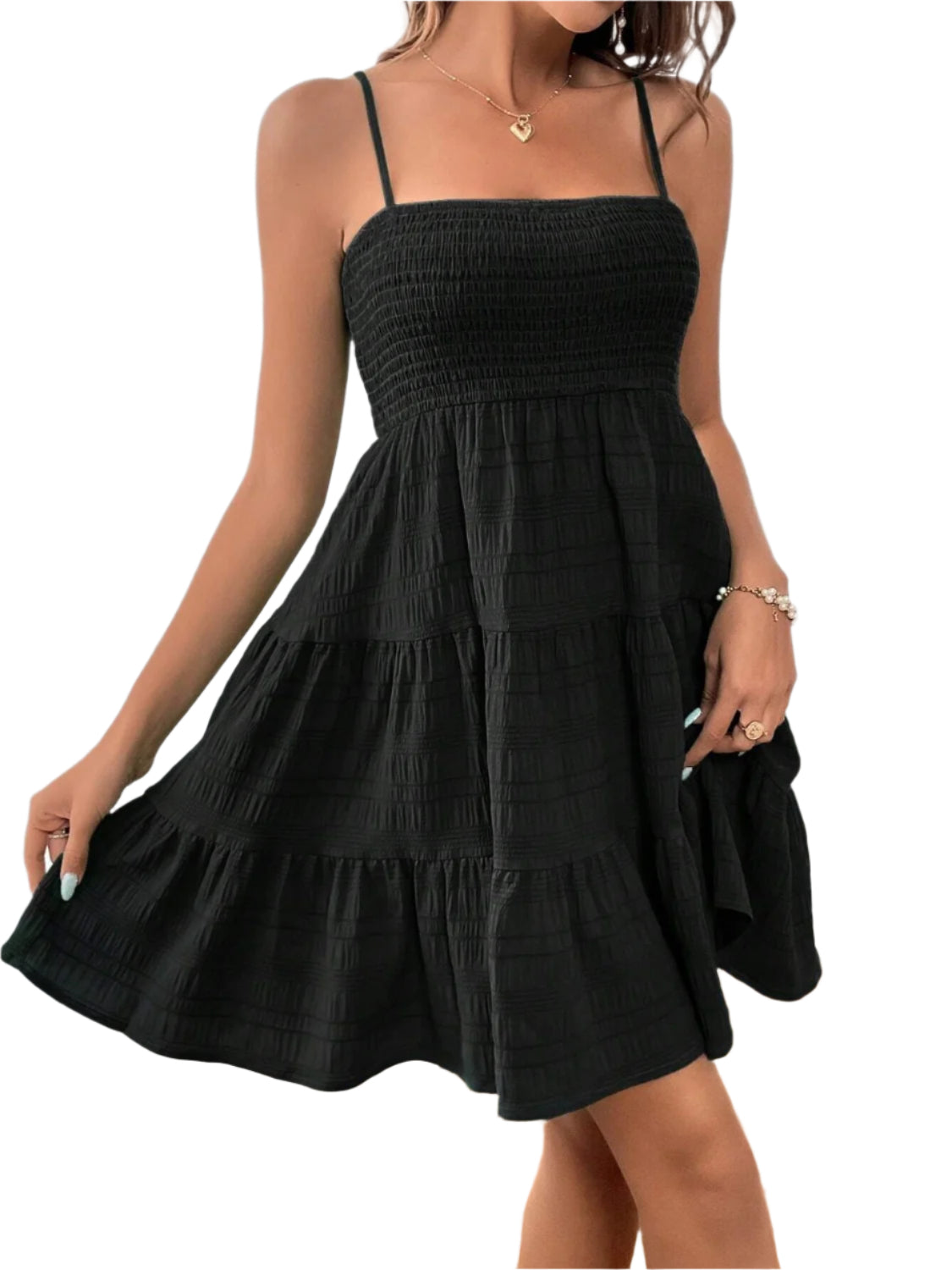 Smocked Tiered Sleeveless Mini Dress