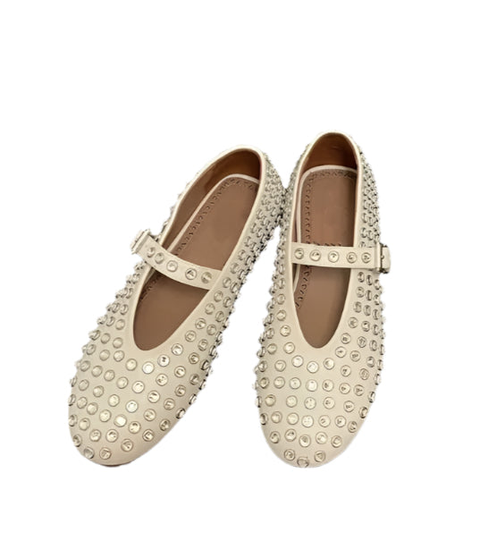 Sheepskin Round Toe Rhinestone Mary Jane Flats