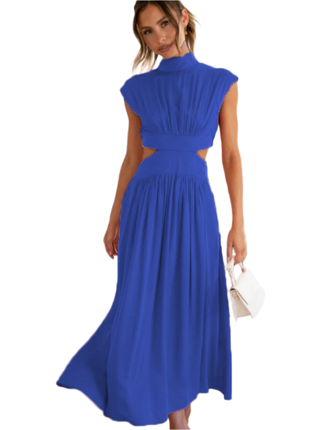 Cutout Mock Neck Sleeveless Ruched Dress