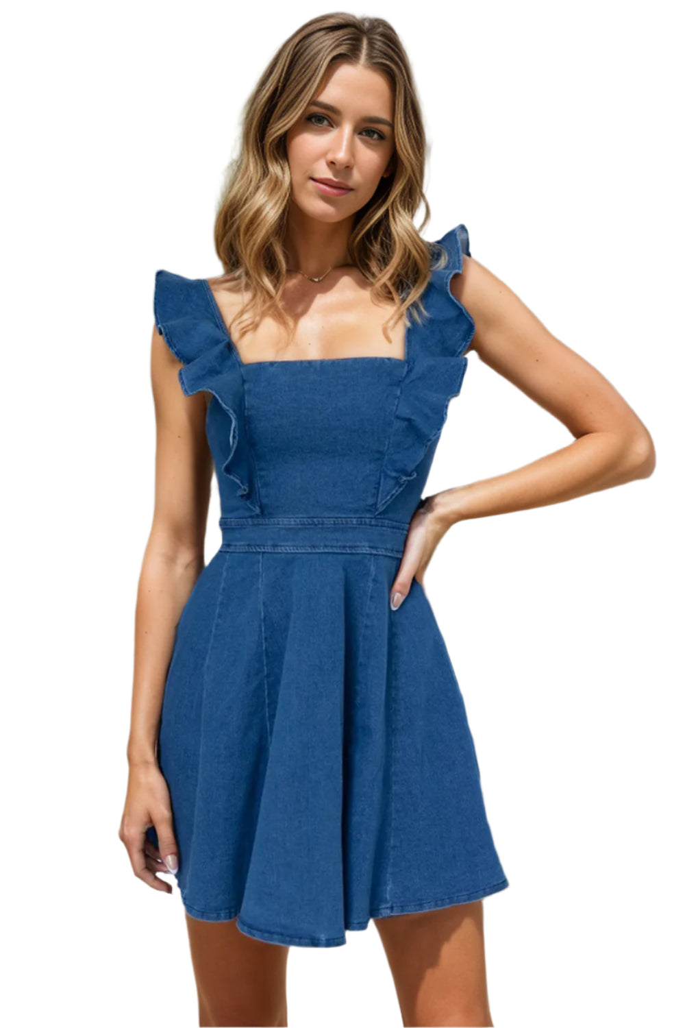 Ruffled Square Neck Mini Dress