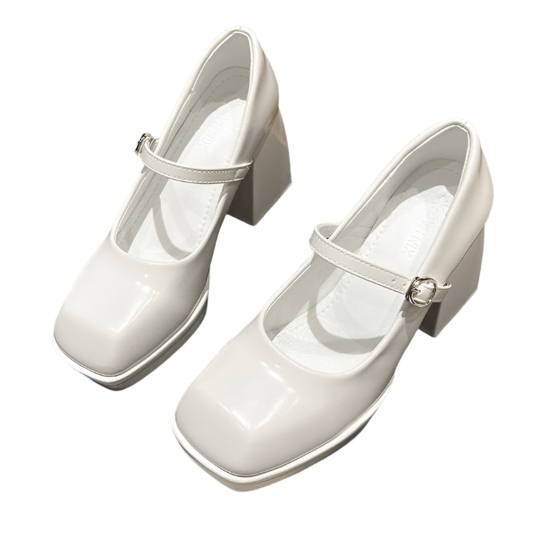 Square Toe Mary Jane Wide Chunky Heels