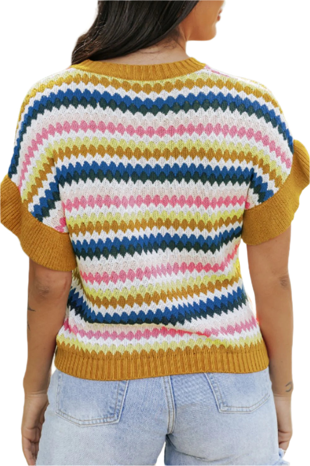 Contrast Round Neck Short Sleeve Sweater