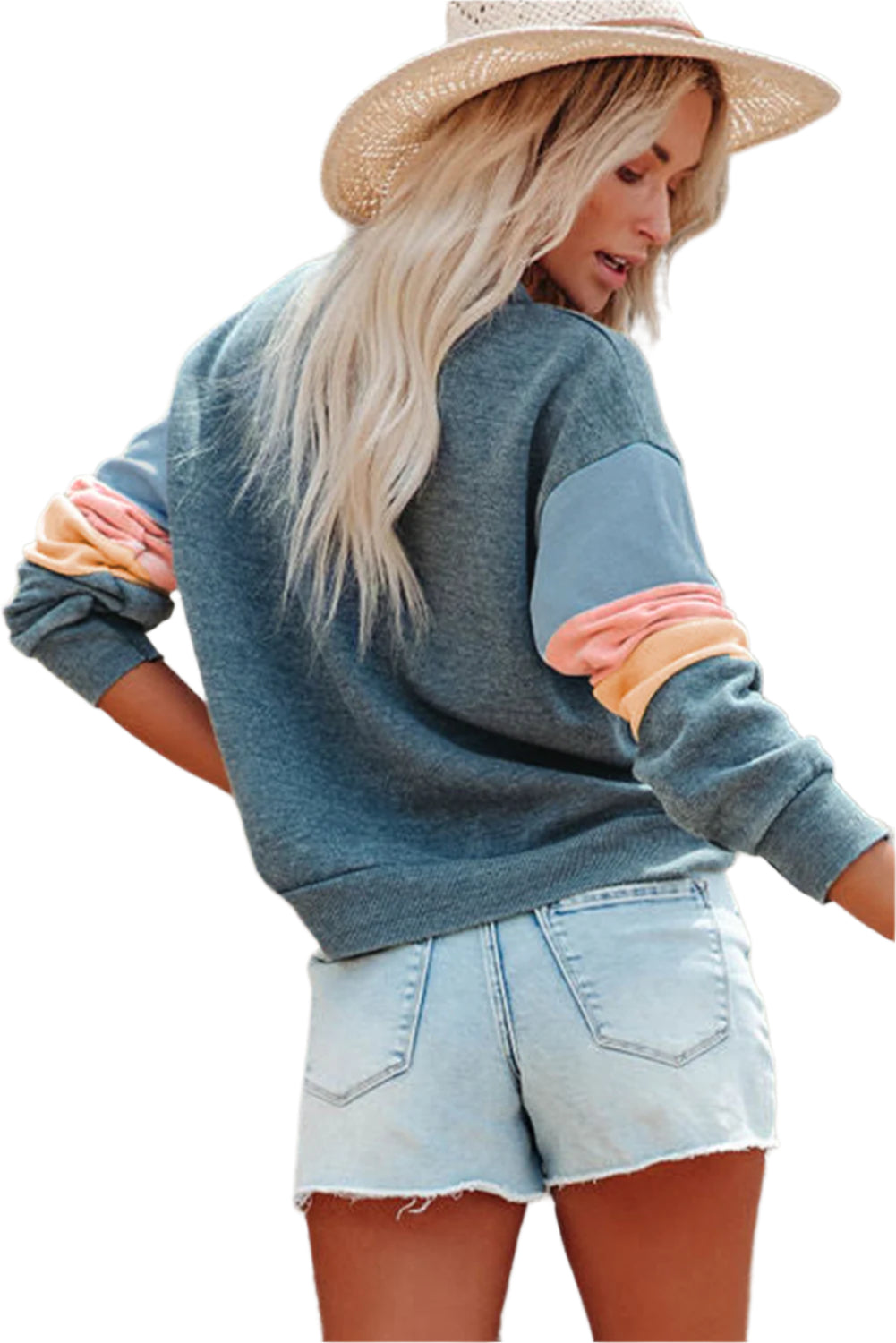 Color Block Round Neck Long Sleeve Sweatshirt