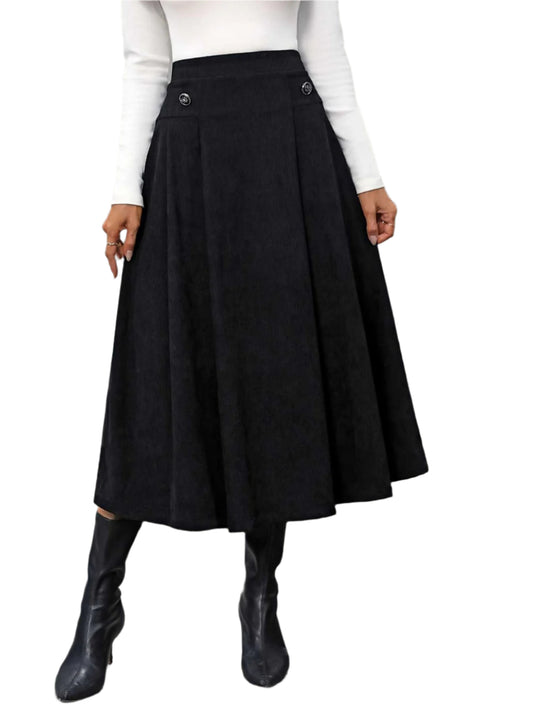 Decorative Button Ruched Midi Skirt