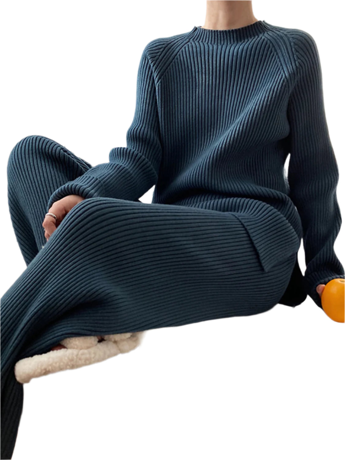 Mock Neck Raglan Sleeve Top and Pants Sweater Set