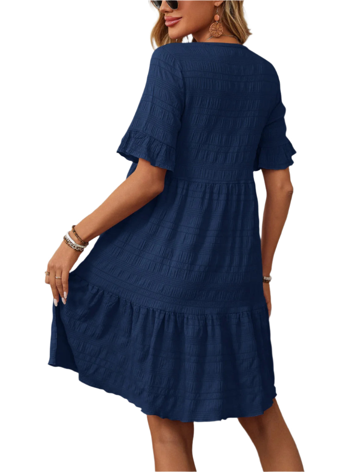 Mandy Ruffled Ruched Round Neck Half Sleeve Dress