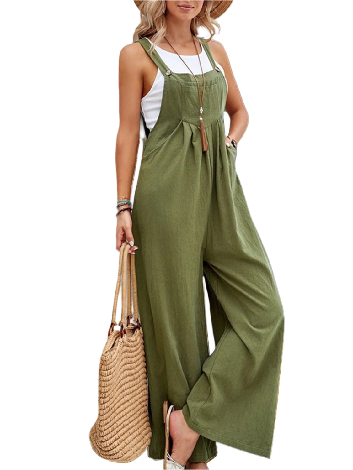 Full Size Square Neck Wide Strap Overalls