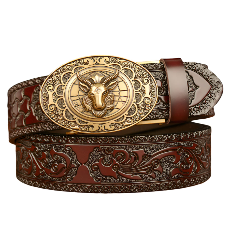 Cowhide Leather Men's Belt Baphomet Buckle