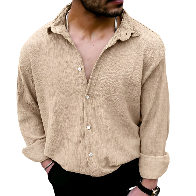 Men's Wrinkle Linen Button Down Collard Shirt
