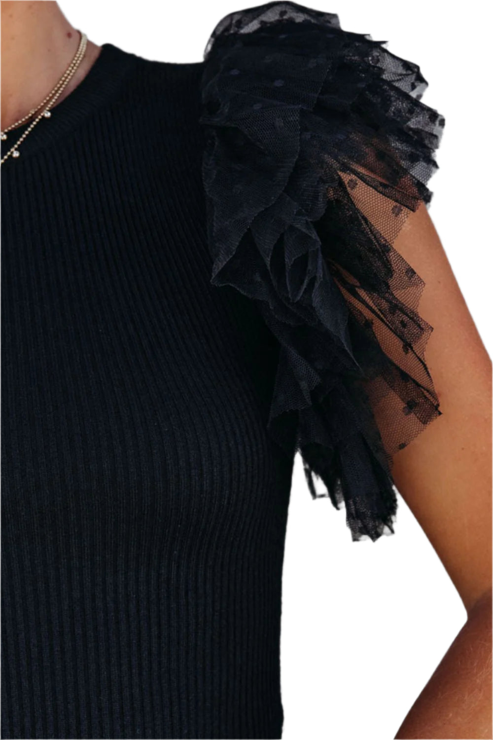 Ruffled Round Neck Cap Sleeve Blouse