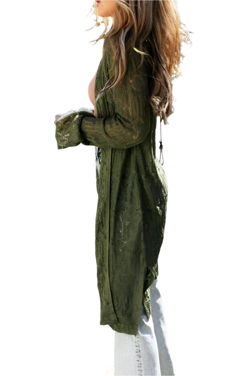 Openwork Open Front Long Sleeve Cardigan
