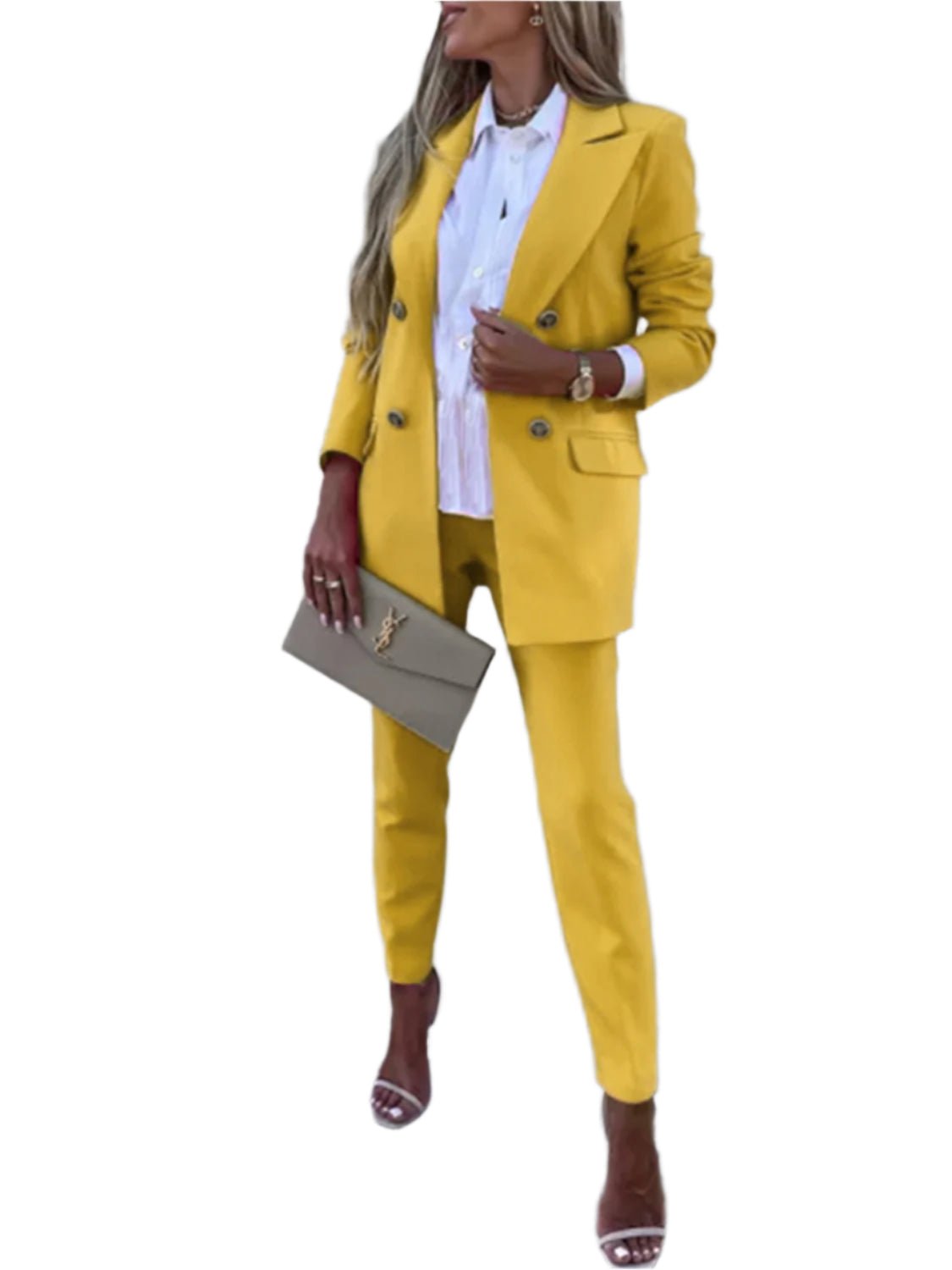 Lapel Collar Long Sleeve Blazer and Pants Set