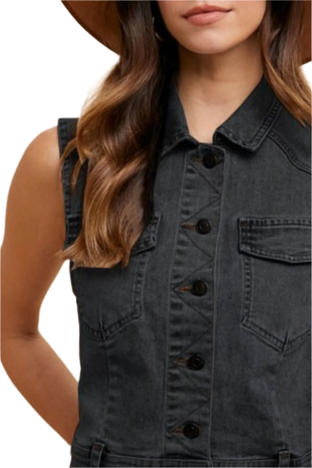 Annie Wear Collared Neck Button Down Denim Vest
