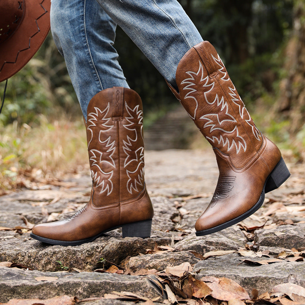 Men's PU Leather Embossed Cowboy Boots
