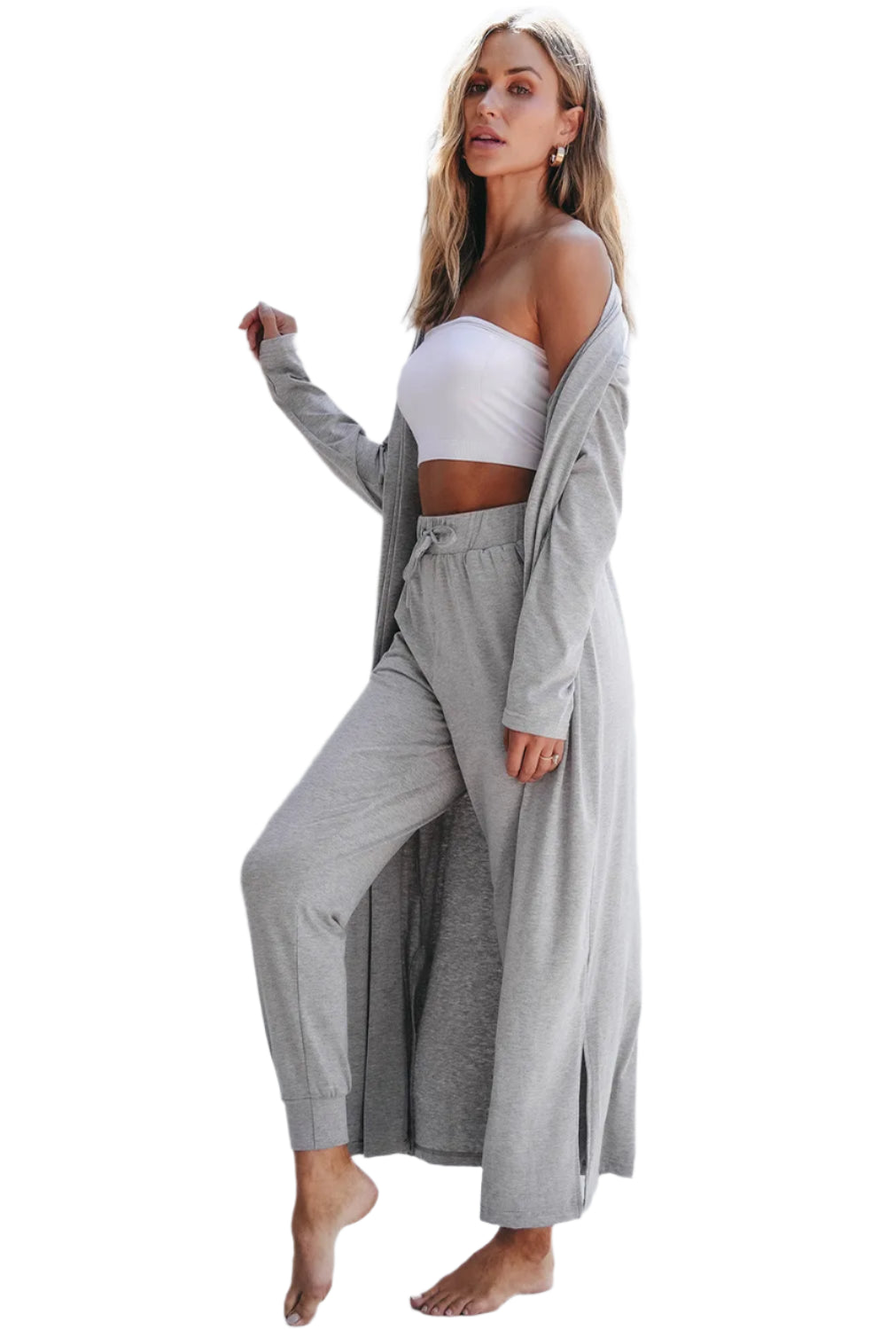 Open Front Long Sleeve Cardigan and Pants Lounge Set