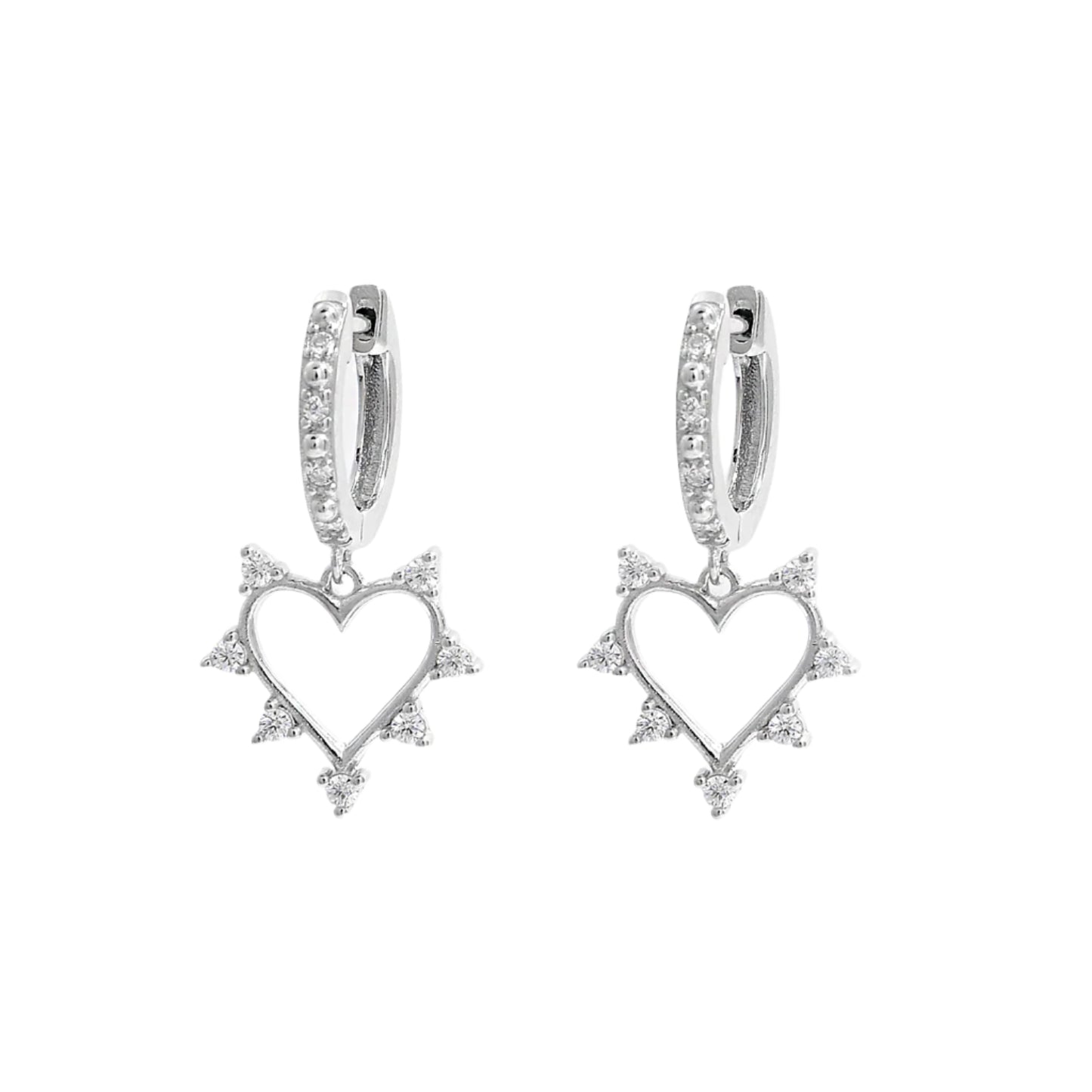 925 Sterling Silver Inlaid Zircon Heart Dangle Earrings