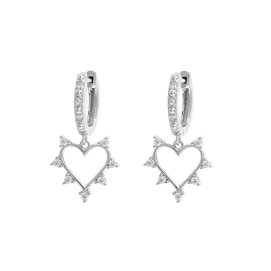 925 Sterling Silver Inlaid Zircon Heart Dangle Earrings