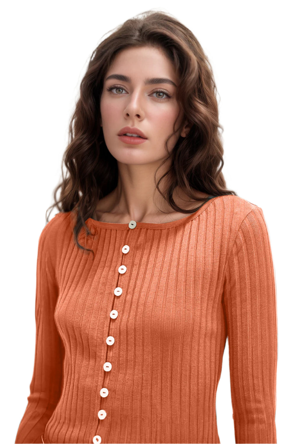 Basic Bae Texture Button Up Round Neck Long Sleeve Top