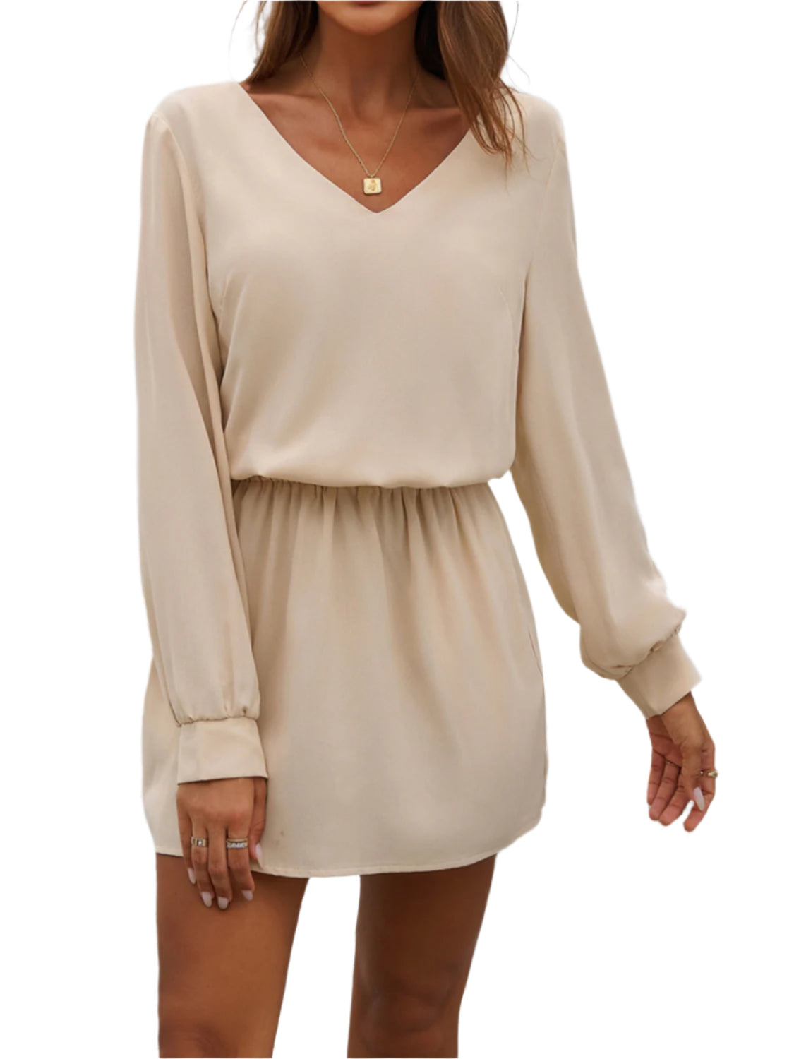 Devine Cutout V-Neck Long Sleeve Mini Dress