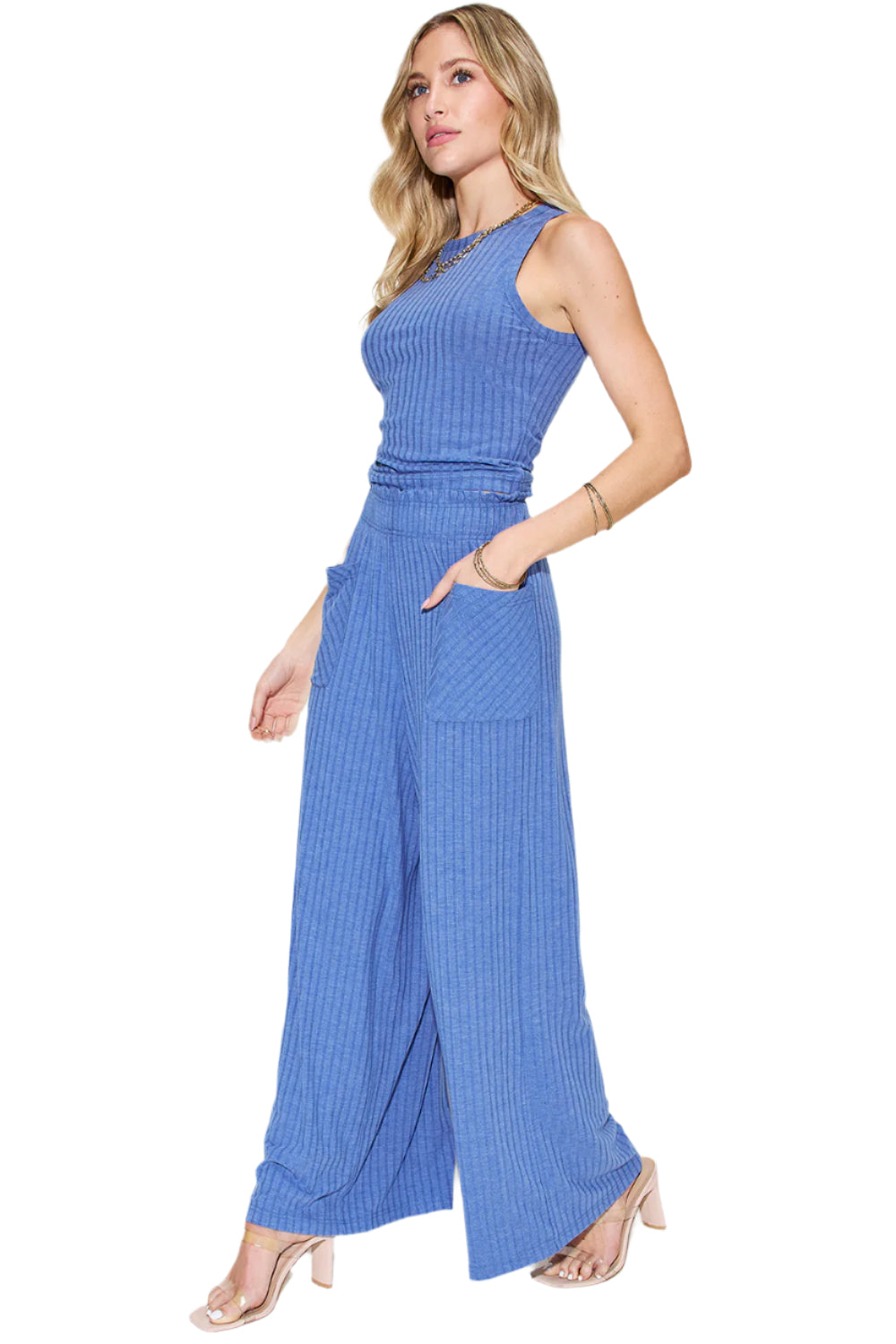 Basic Bae Full Size Ribbed Tank and Wide Leg Pants Set