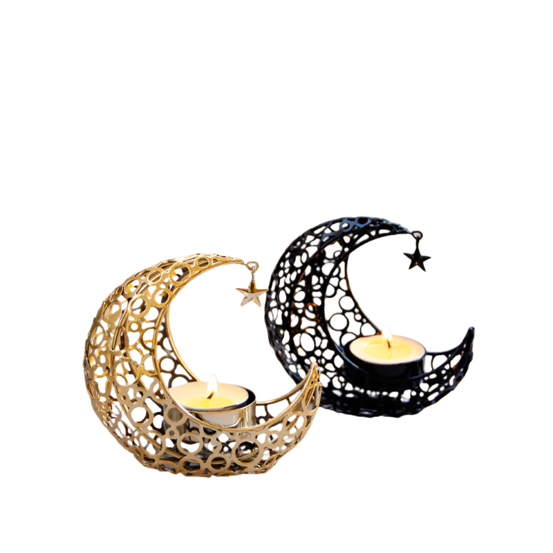 Iron Crescent Moon and Star Candle Holder