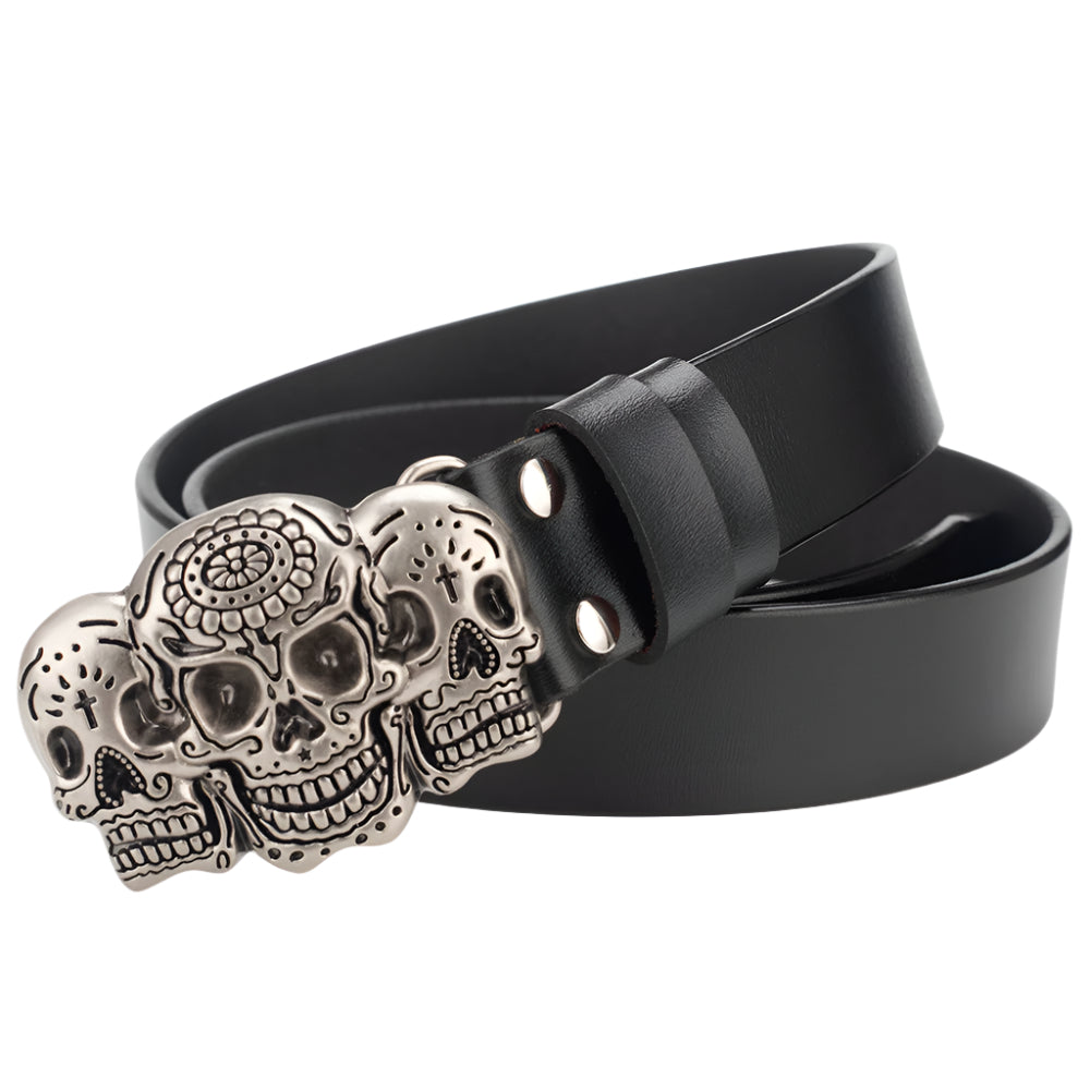 Cowhide Leather Belt with Skull Buckle