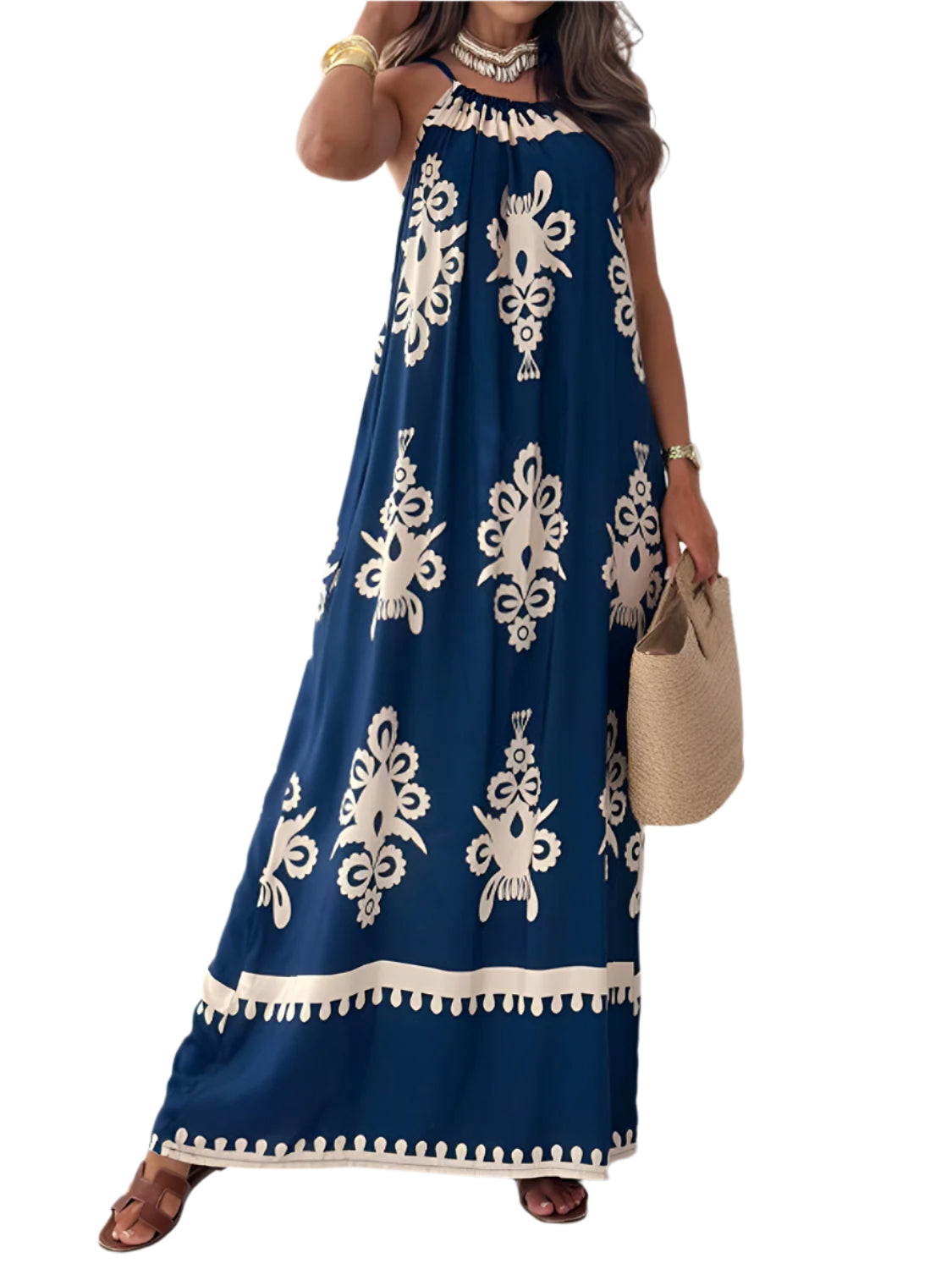 Printed Spaghetti Strap Sleeveless Maxi Dress