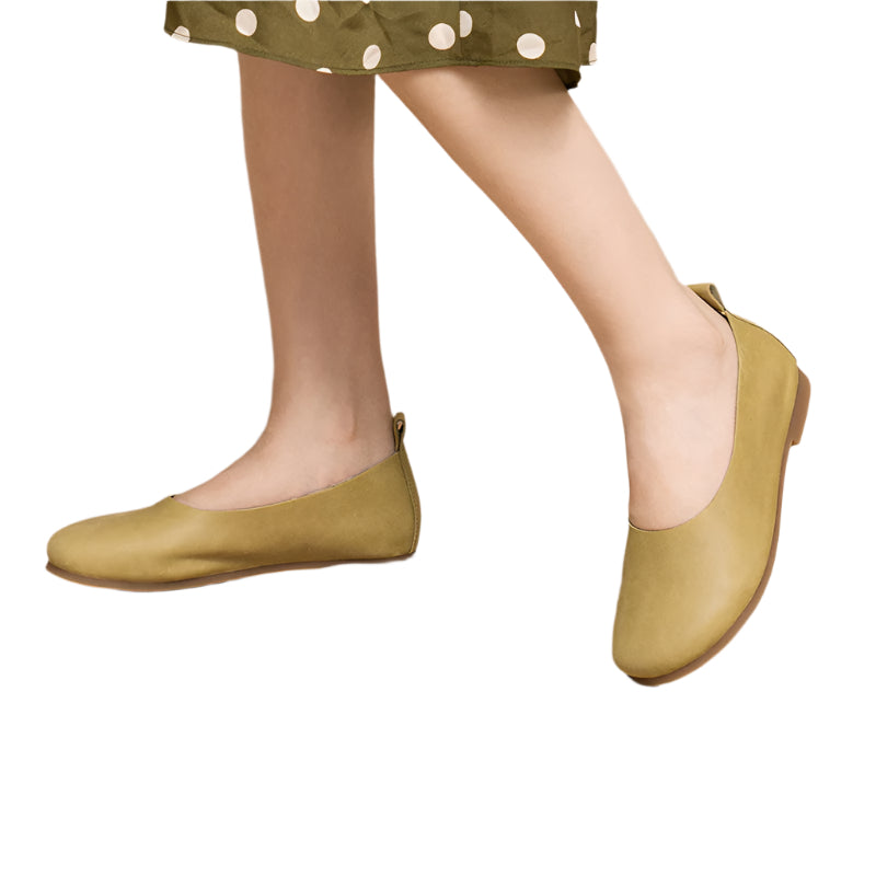 Solid Color Cowhide Slip-on Flat Shoes