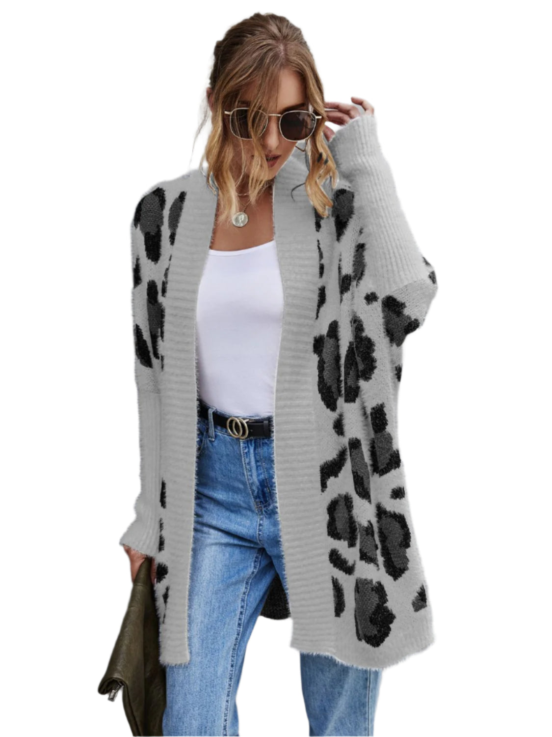 Angel Wings Leopard Pattern Fuzzy Cardigan