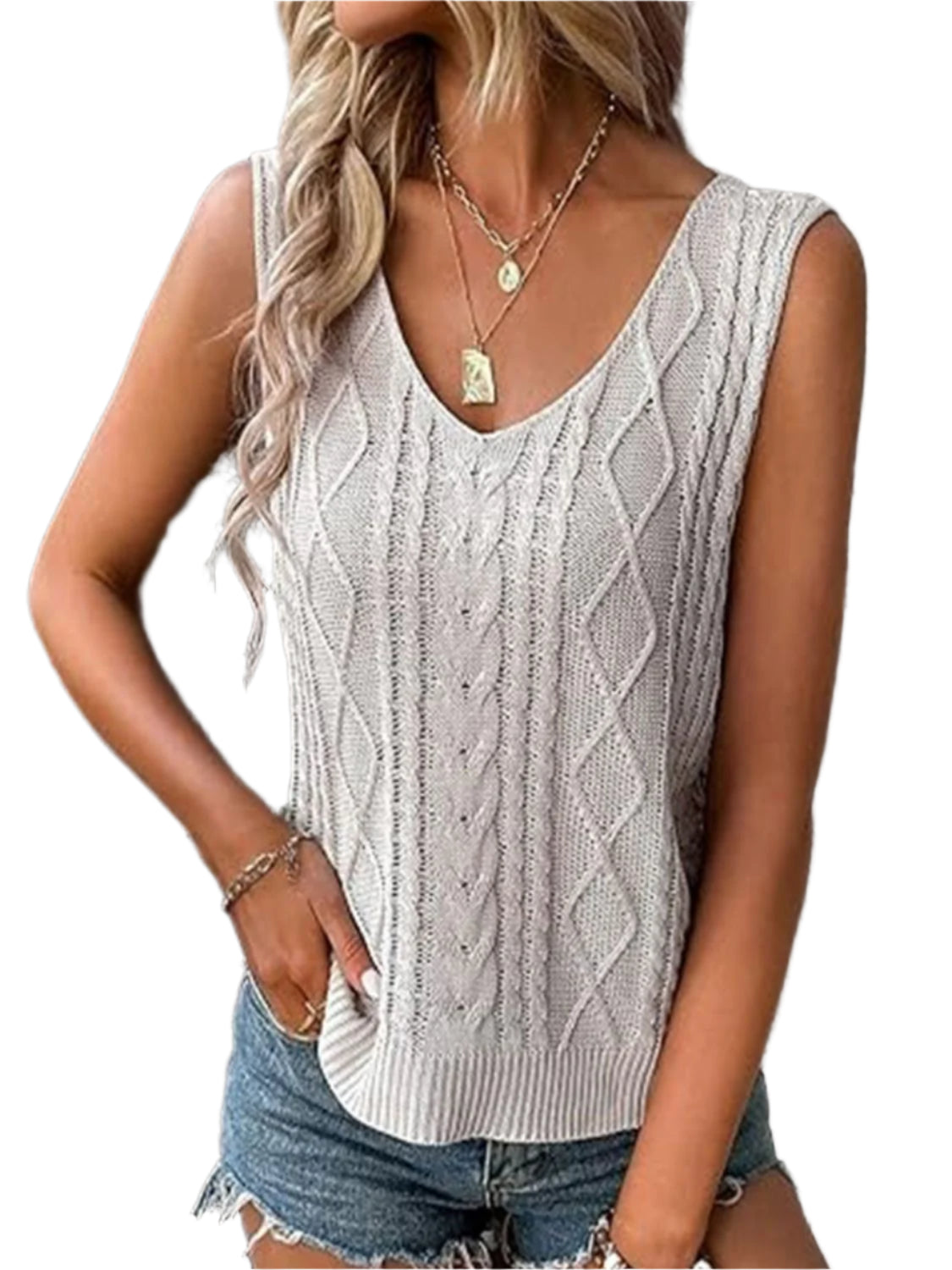 Cable-Knit V-Neck Sweater Vest