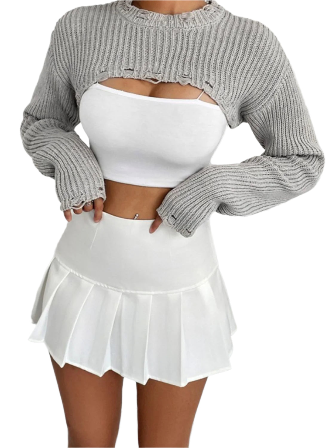 Distressed Long Sleeve Cropped Sweater