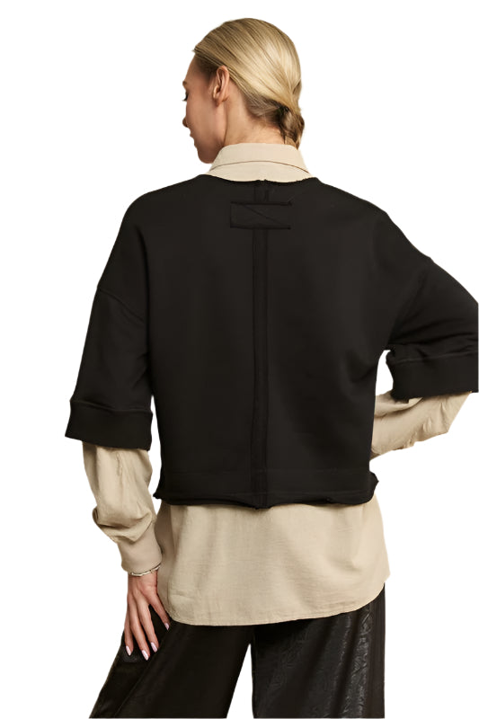 Davi & Dani Faux Layered French Terry Contrast Top
