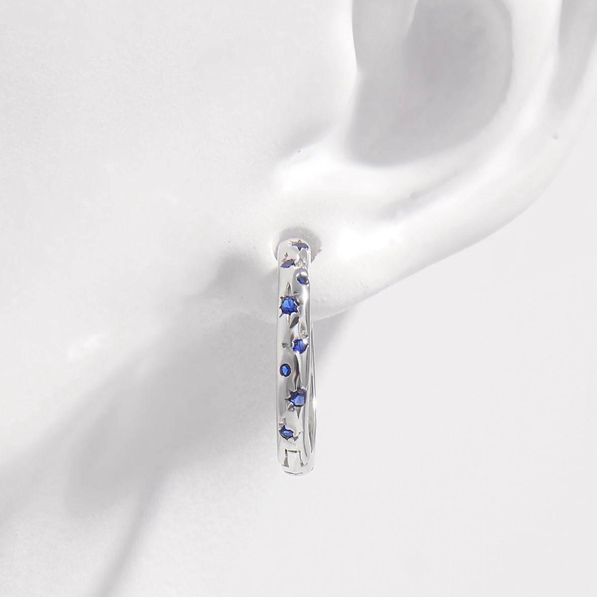 925 Sterling Silver Inlaid Blue Zircon Huggie Earrings