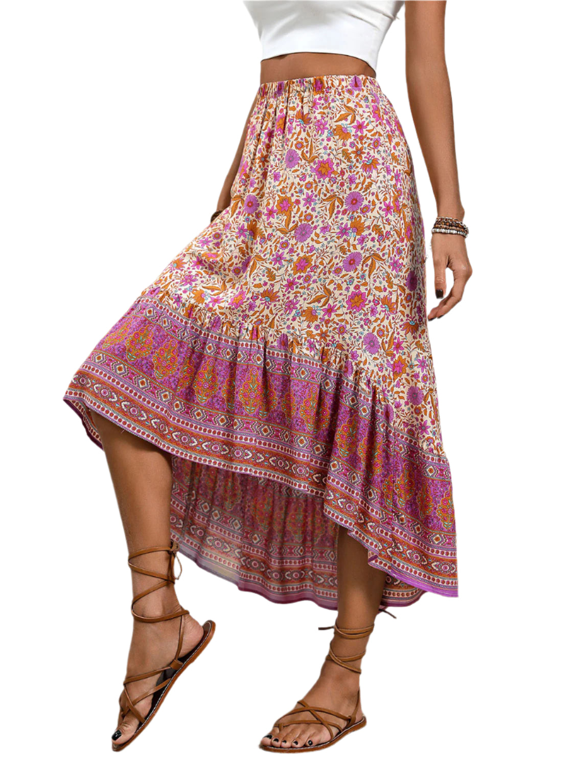 Perfee High-Low Elastic Waist Skirt