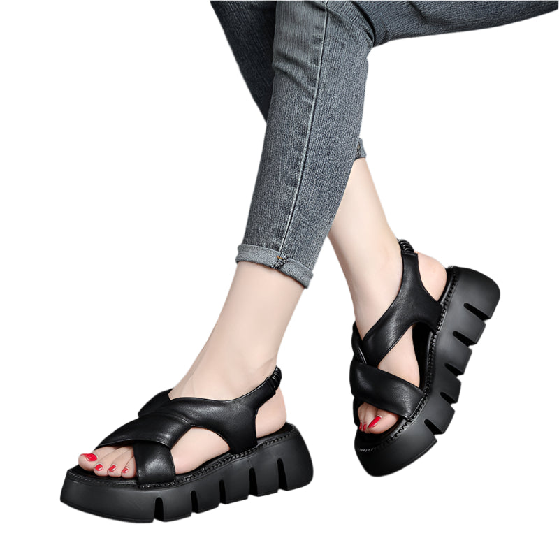 Roman Style Cowhide Platform Sandals