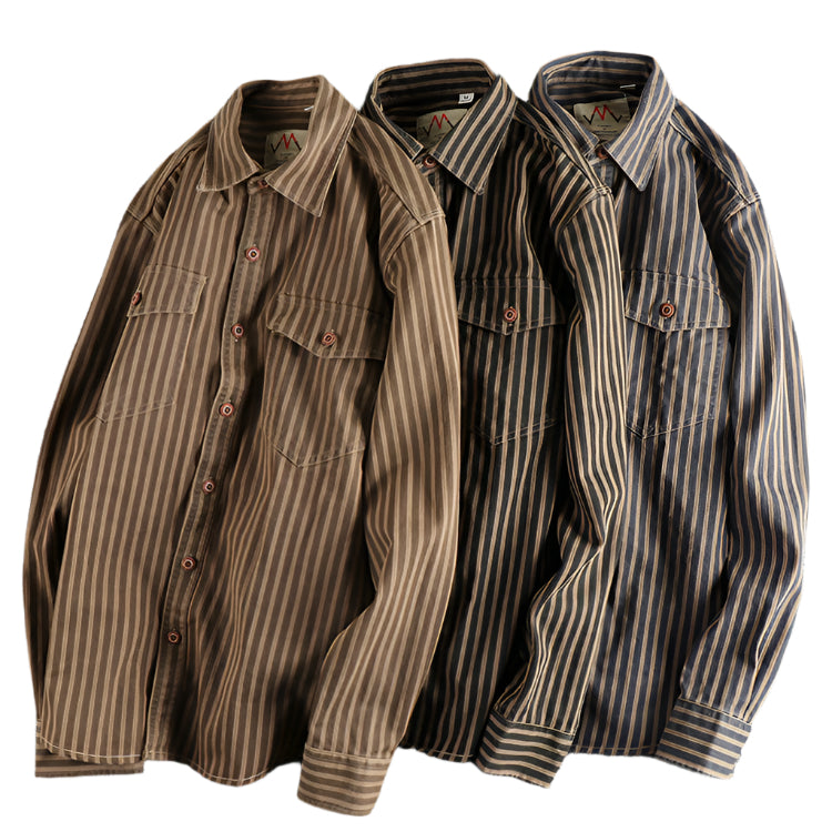 Men's Woven Cotton Striped Long Sleeve Shirt