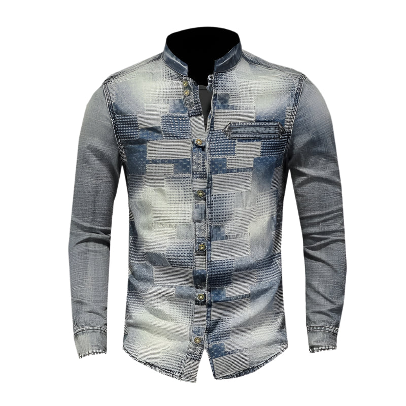 Men's Patchwork Denim Button Down Shirt