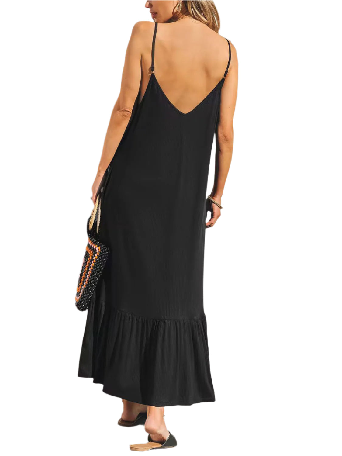 V-Neck Ruffled Hem Midi Cami Dress