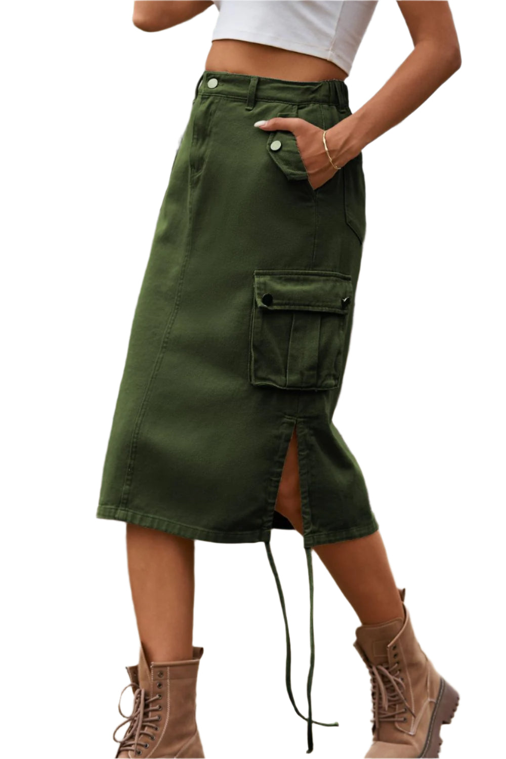 Drawstring Denim Cargo Skirt