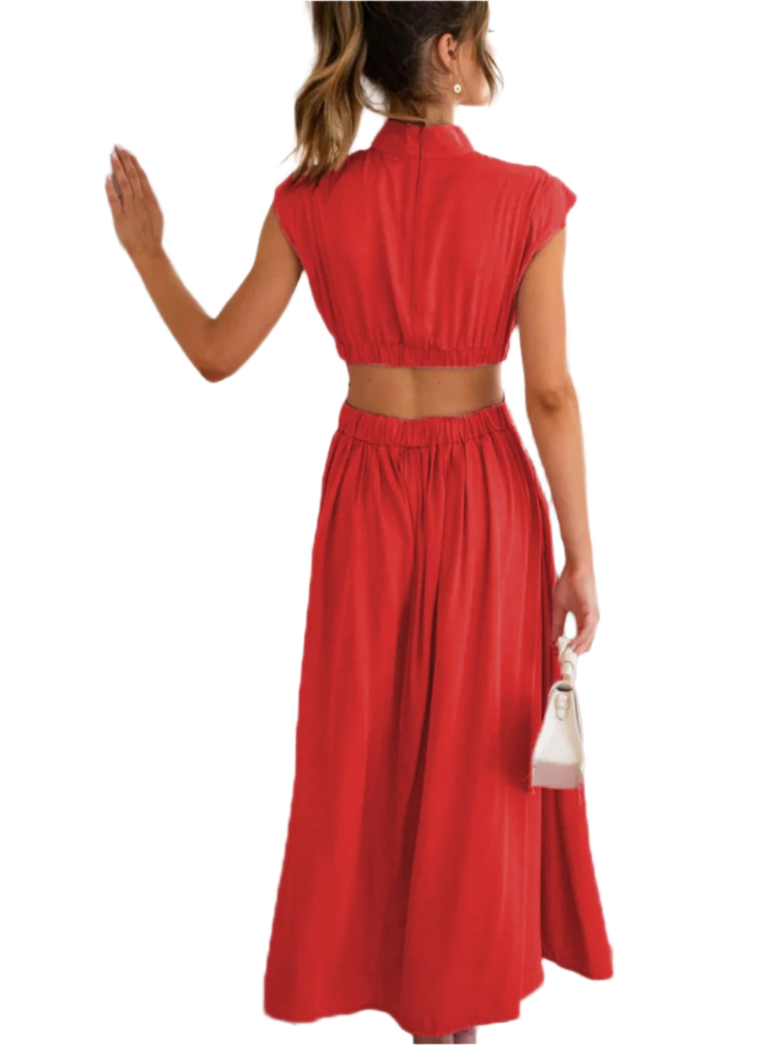 Cutout Mock Neck Sleeveless Ruched Dress