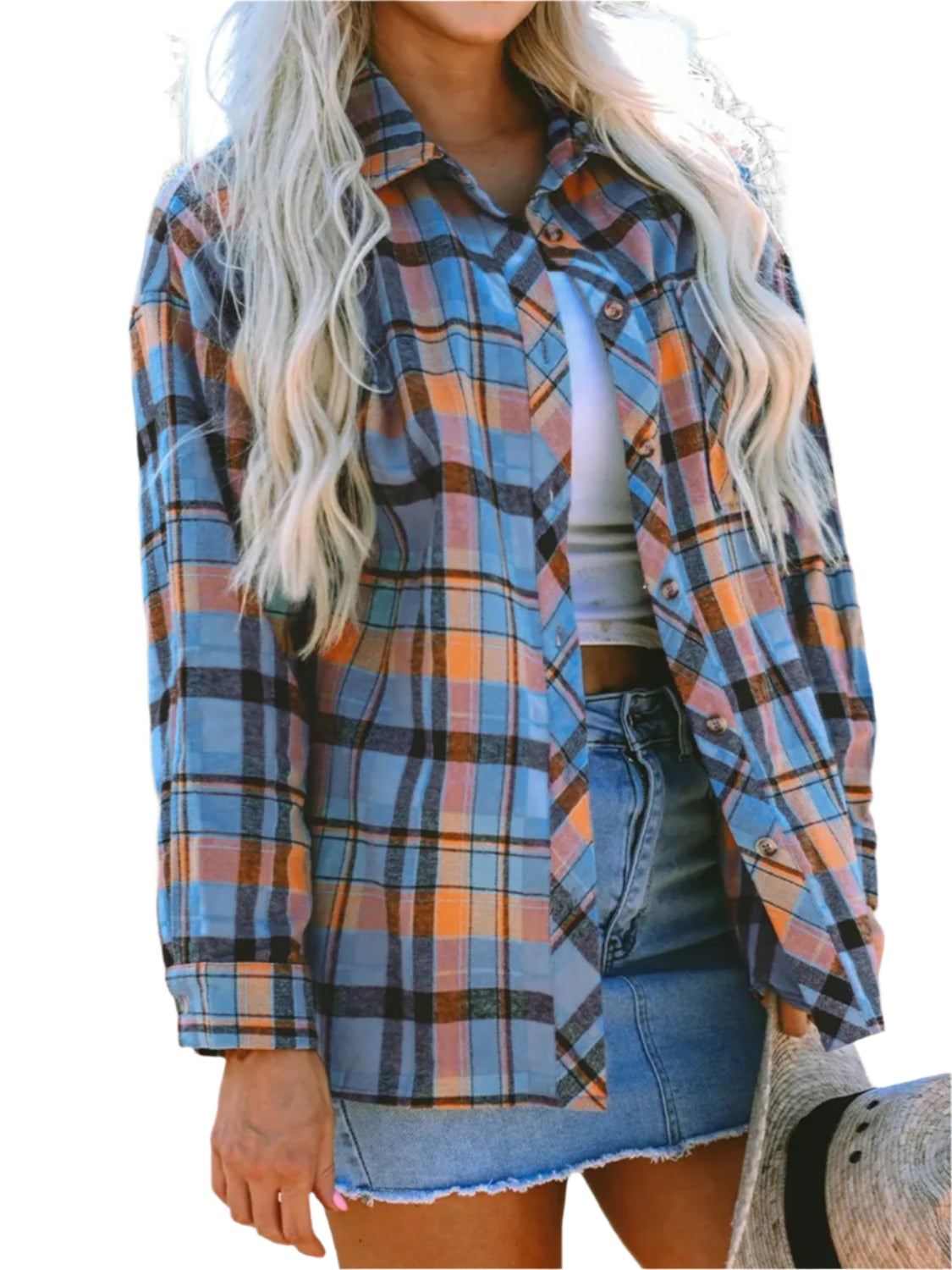 Plaid Collared Neck Long Sleeve Shirt