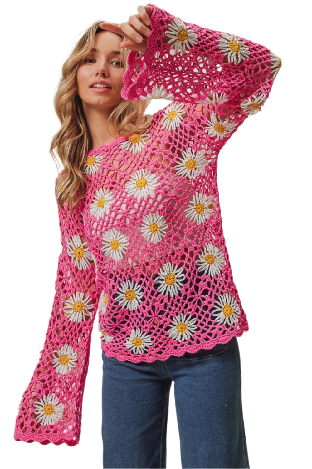 BiBi Floral Crochet Net Lace Cover Up